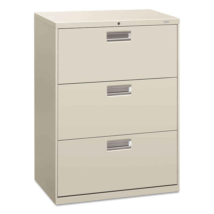 Brigade 600 Series Lateral File, 3 Legal/Letter-Size File Drawers, Light Gray, 30" x 18" x 39.13"