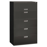 Brigade 600 Series Lateral File, 4 Legal/Letter-Size File Drawers, 1 Roll-Out File Shelf, Charcoal, 42" x 18" x 64.25"