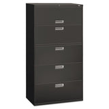 Brigade 600 Series Lateral File, 4 Legal/Letter-Size File Drawers, 1 Roll-Out File Shelf, Charcoal, 36" x 18" x 64.25"