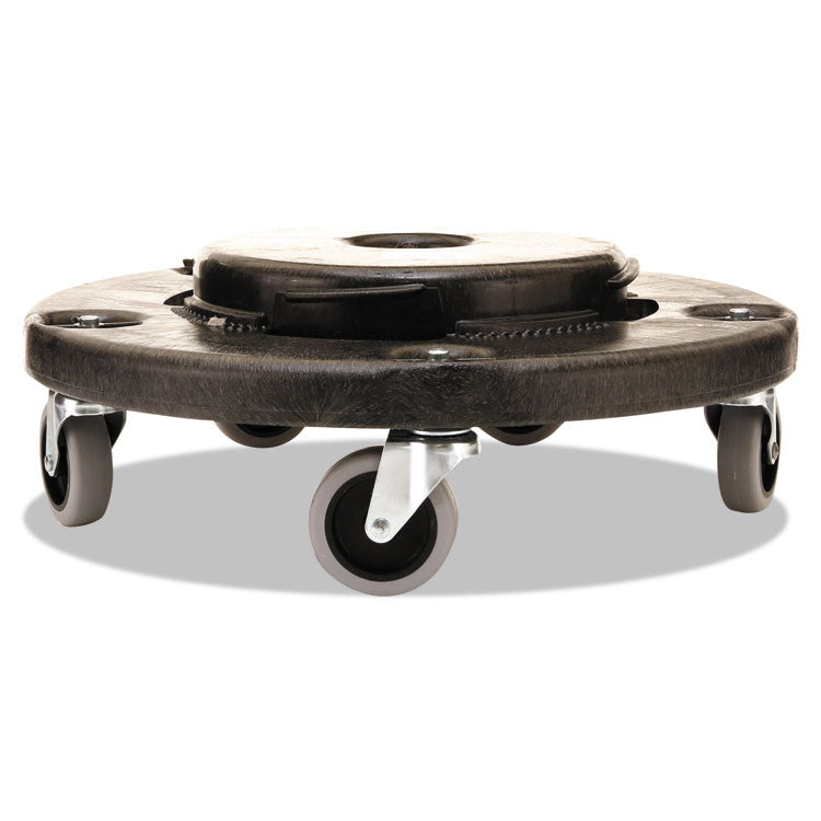 Brute Round Twist On/Off Dolly, 250 lb Capacity, 18" dia x 6.63"h, Fits 20 to 55 Gallon BRUTE Containers, Black