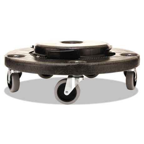 Brute Round Twist On/Off Dolly, 250 lb Capacity, 18" dia x 6.63"h, Fits 20 to 55 Gallon BRUTE Containers, Black