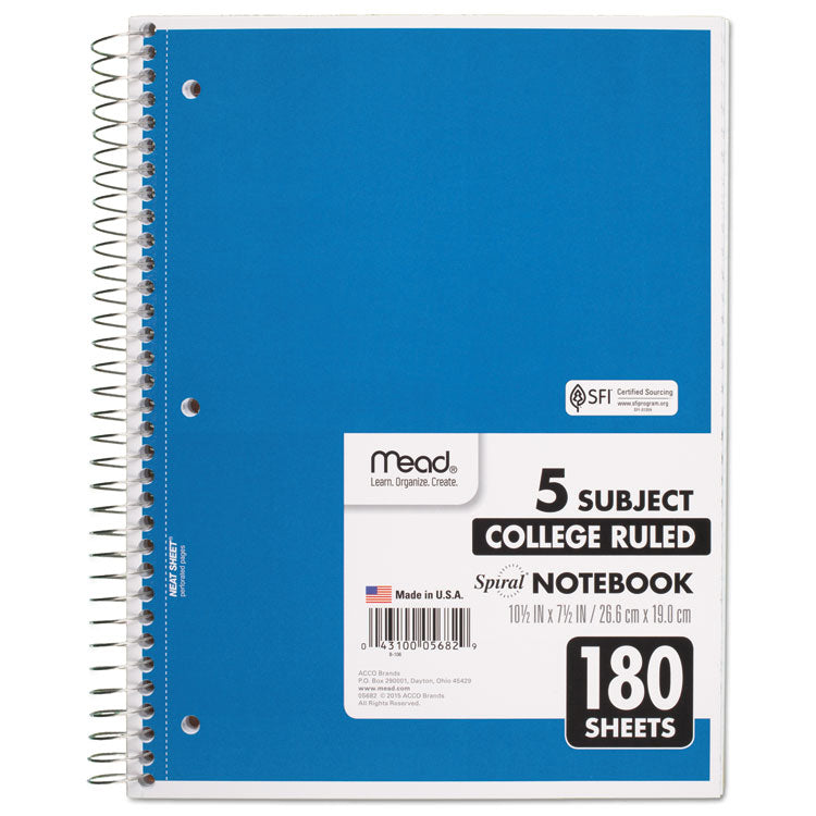 Spiral Notebook, 5-Subject, Medium/College Rule, Randomly Assorted Cover Color, (180) 10.5 x 8 Sheets