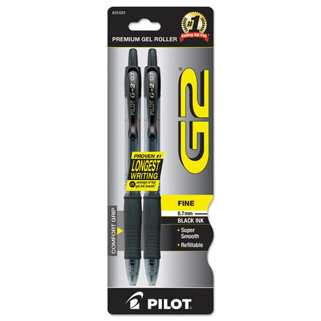 G2 Premium Gel Pen, Retractable, Fine 0.7 mm, Black Ink, Smoke/Black Barrel, 2/Pack