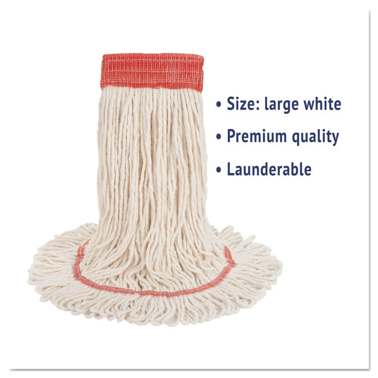 Super Loop Wet Mop Head, Cotton/Synthetic Fiber, 5" Headband, Large Size, White