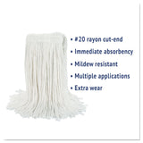 Cut-End Wet Mop Head, Rayon, No. 20, White