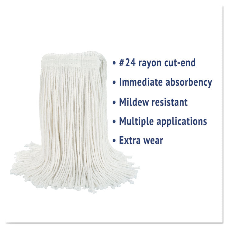 Cut-End Wet Mop Head, Rayon, No. 24, White