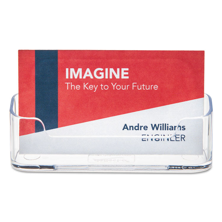 Horizontal Business Card Holder, Holds 50 Cards, 3.88 x 1.38 x 1.81, Plastic, Clear