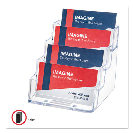 4-Pocket Business Card Holder, Holds 200 Cards, 3.94 x 3.5 x 3.75, Plastic, Clear