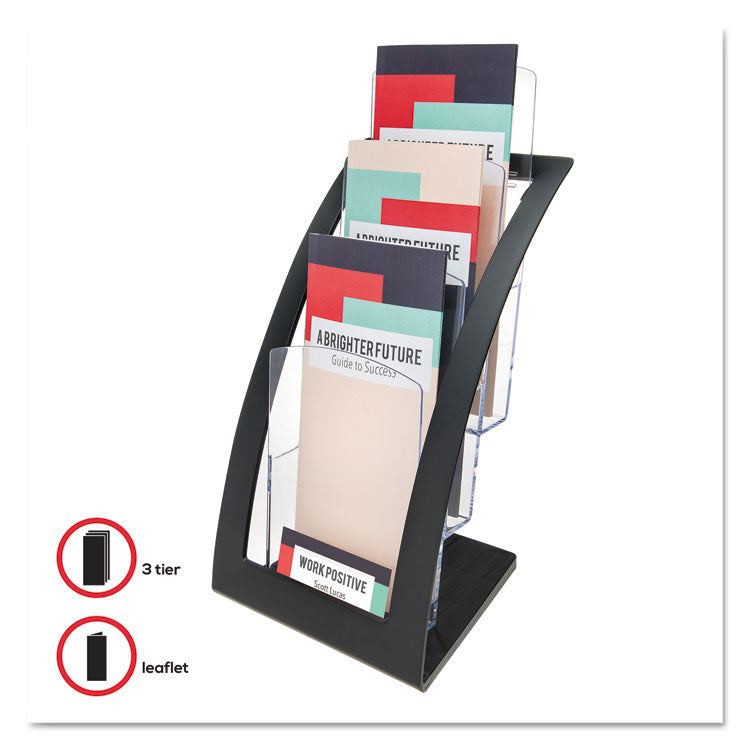 3-Tier Literature Holder, Leaflet Size, 6.75w x 6.94d x 13.31h, Black