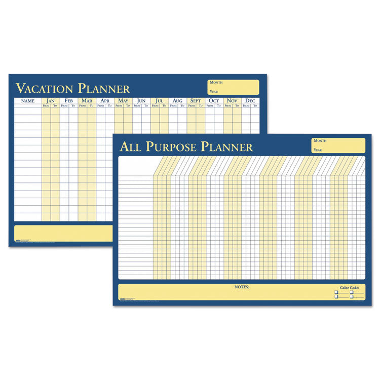 100% Recycled All-Purpose/Vacation Planner, 36 x 24, White/Blue/Yellow Surface