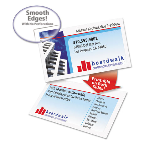 Clean Edge Business Cards, Laser, 2 x 3.5, White, 1,000 Cards, 10 Cards/Sheet, 100 Sheets/Box