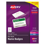 Pin-Style Badge Holder with Laser/Inkjet Insert, Top Load, 3.5 x 2.25, White, 100/Box
