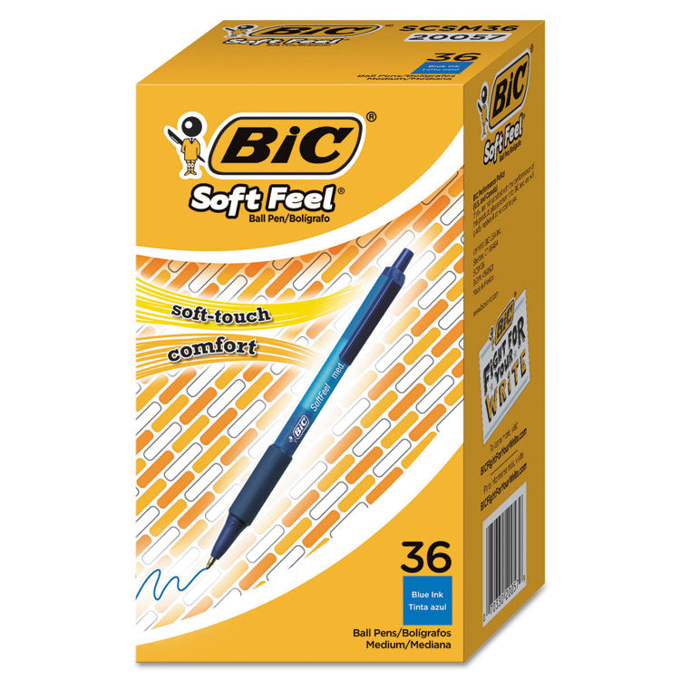 Soft Feel Ballpoint Pen Value Pack, Retractable, Medium 1 mm, Blue Ink, Blue Barrel, 36/Pack