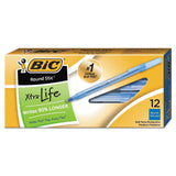 Round Stic Xtra Life Ballpoint Pen, Stick, Medium 1 mm, Blue Ink, Translucent Blue Barrel, Dozen