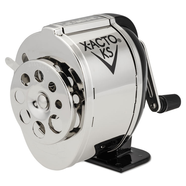 KS Manual Classroom Pencil Sharpener, Table/Wall-Mount Design, Manually-Powered, 2.75 x 4.75 x 4.25, Black/Nickel