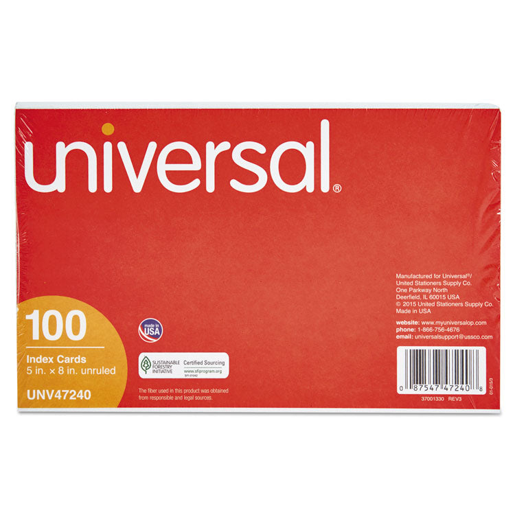 Unruled Index Cards, 5 x 8, White, 100/Pack