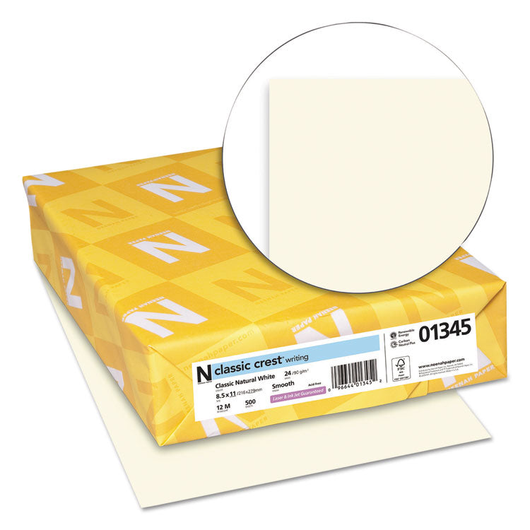 CLASSIC CREST Stationery, 24 lb Bond Weight, 8.5 x 11, Classic Natural White, 500/Ream