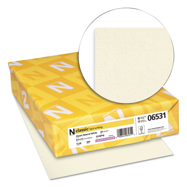 CLASSIC Laid Stationery, 24 lb Bond Weight, 8.5 x 11, Classic Natural White, 500/Ream