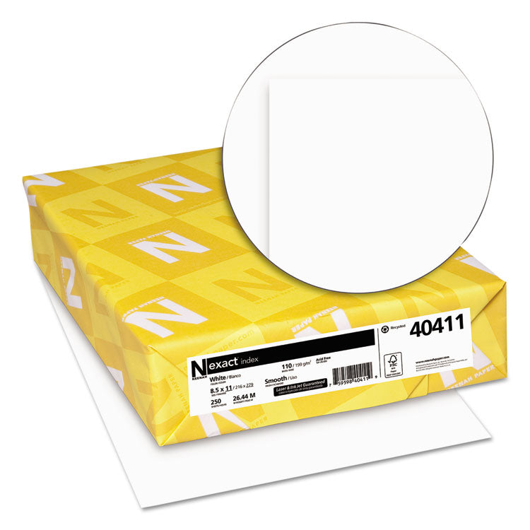 Exact Index Card Stock, 94 Bright, 110 lb Index Weight, 8.5 x 11, White, 250/Pack