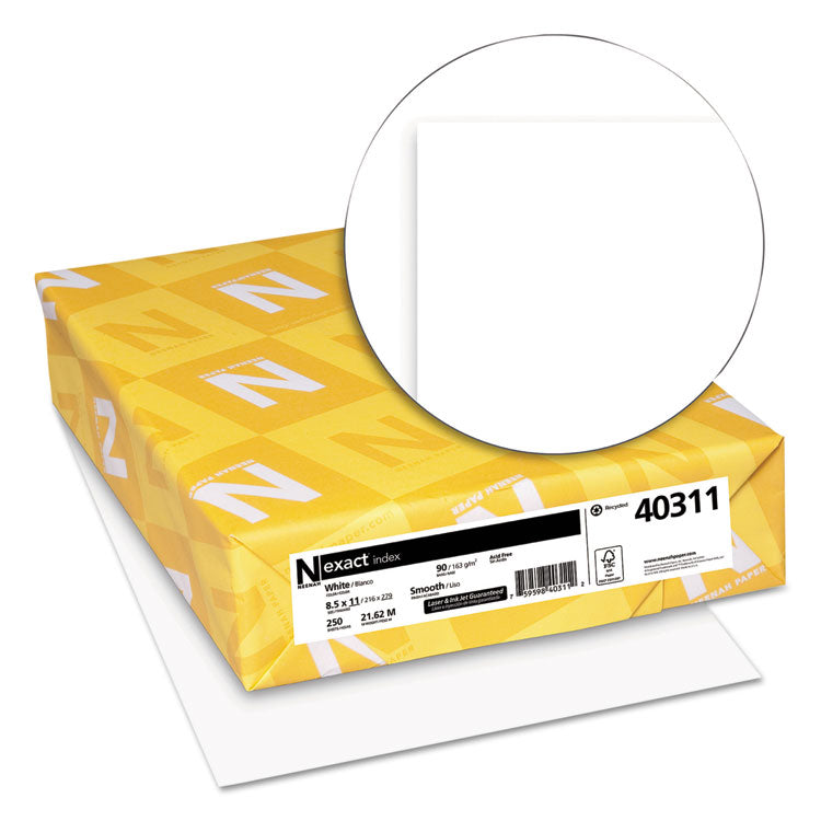 Exact Index Card Stock, 94 Bright, 90 lb Index Weight, 8.5 x 11, White, 250/Pack