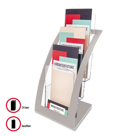 3-Tier Literature Holder, Leaflet Size, 6.75w x 6.94d x 13.31h, Silver