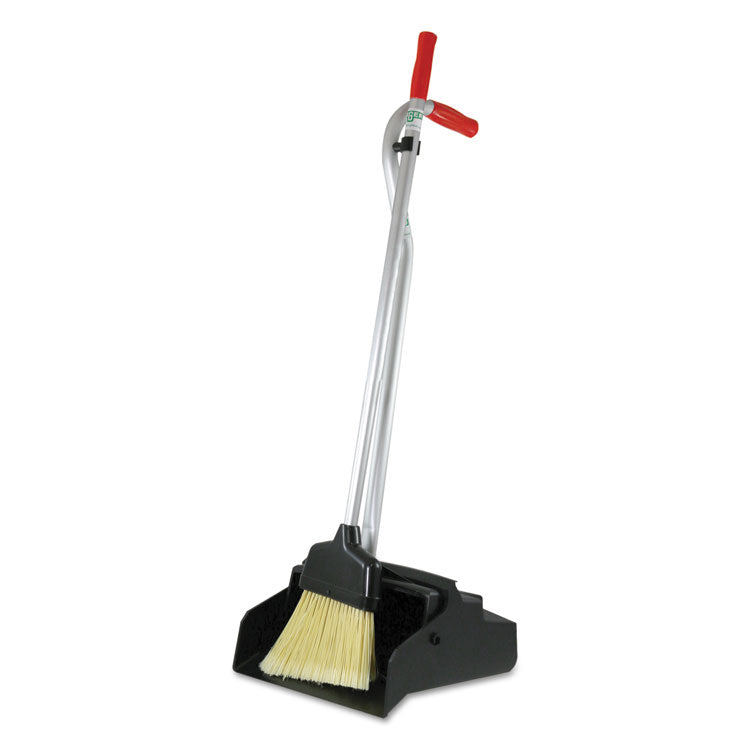 Ergo Dustpan With Broom, 12w x 33h, Metal with Vinyl Coated Handle, Red/Silver