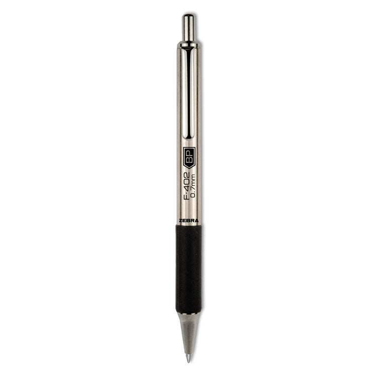 F-402 Ballpoint Pen, Retractable, Fine 0.7 mm, Black Ink, Stainless Steel/Black Barrel