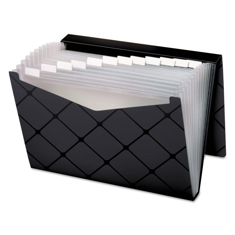 Poly Expanding File, 1.5" Expansion, 13 Sections, Cord/Hook Closure, 1/12-Cut Tabs, Letter Size, Black