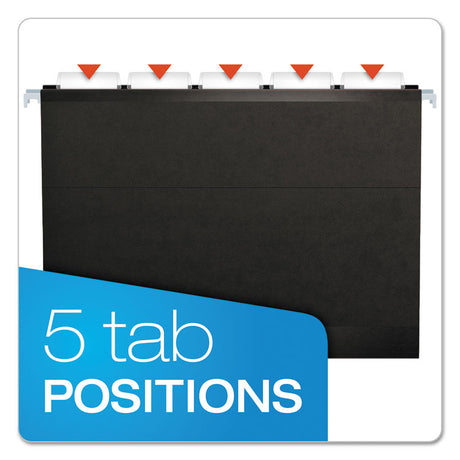 Colored Reinforced Hanging Folders, Letter Size, 1/5-Cut Tabs, Black, 25/Box
