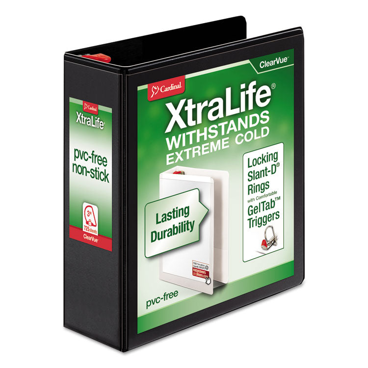 XtraLife ClearVue Non-Stick Locking Slant-D Ring Binder, 3 Rings, 3" Capacity, 11 x 8.5, Black