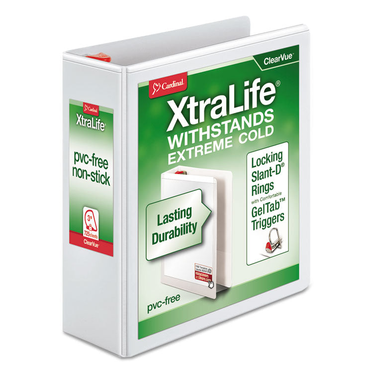 XtraLife ClearVue Non-Stick Locking Slant-D Ring Binder, 3 Rings, 3" Capacity, 11 x 8.5, White