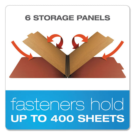 Six-Section Pressboard Classification Folders, 2" Expansion, 2 Dividers, 6 Fasteners, Legal Size, Red Exterior, 10/Box