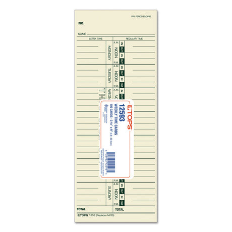 Time Clock Cards, Replacement for 10-800292/M-33, One Side, 3.5 x 9, 100/Pack