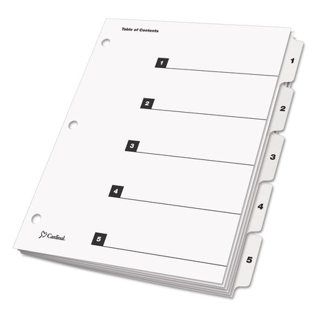 OneStep Printable Table of Contents and Dividers, 5-Tab, 1 to 5, 11 x 8.5, White, White Tabs, 1 Set