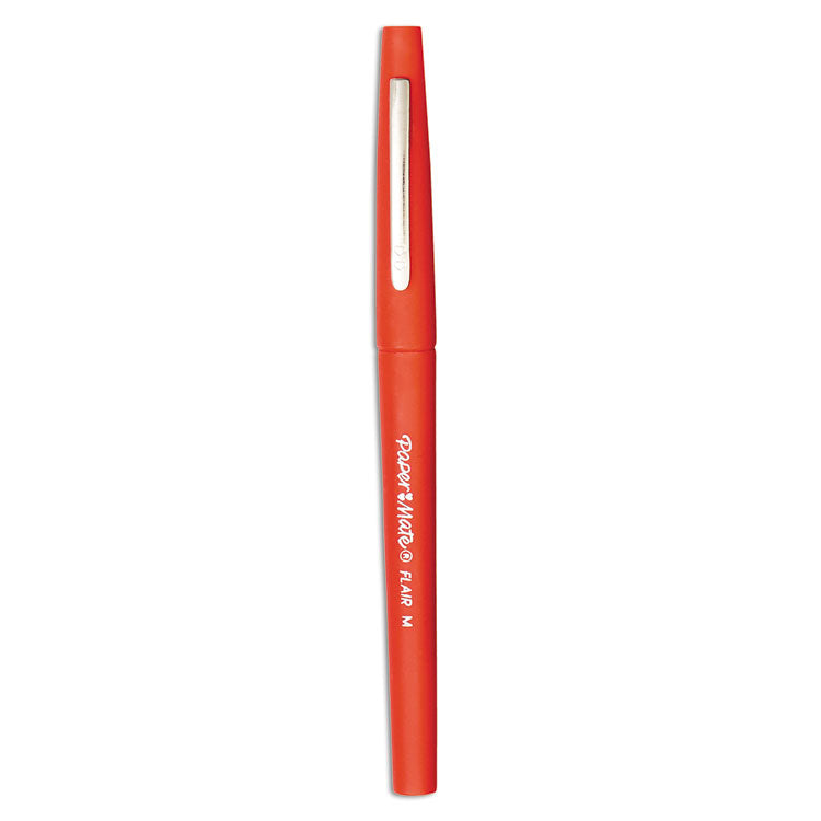 Point Guard Flair Felt Tip Porous Point Pen, Stick, Bold 1.4 mm, Red Ink, Red Barrel, 36/Box