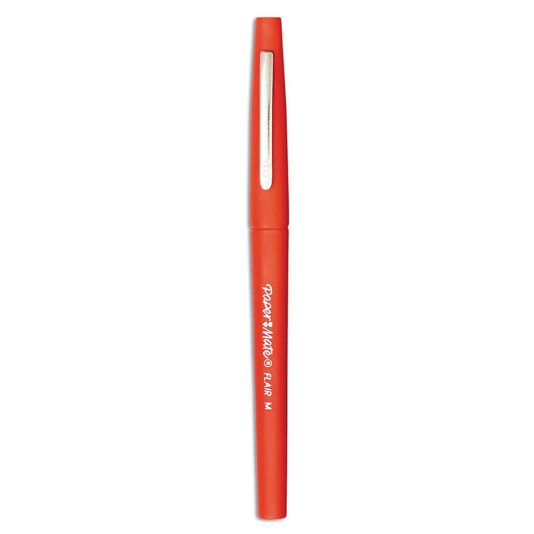 Point Guard Flair Felt Tip Porous Point Pen, Stick, Medium 0.7 mm, Red Ink, Red Barrel, Dozen