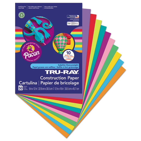 Tru-Ray Construction Paper, 76 lb Text Weight, 9 x 12, Assorted Bright Colors, 50/Pack