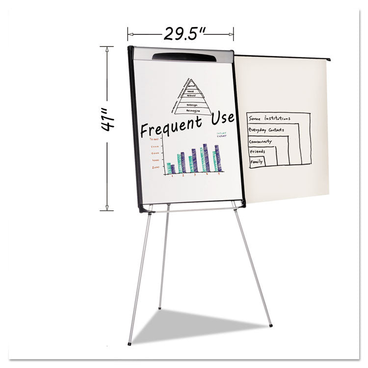 Tripod Extension Bar Magnetic Dry-Erase Easel, 39" to 72" High, Black/Silver