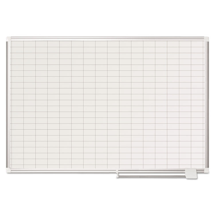 Gridded Magnetic Steel Dry Erase Planning Board, 1 x 2 Grid, 48 x 36, White Surface, Silver Aluminum Frame