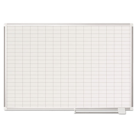 Gridded Magnetic Steel Dry Erase Planning Board, 1 x 2 Grid, 48 x 36, White Surface, Silver Aluminum Frame