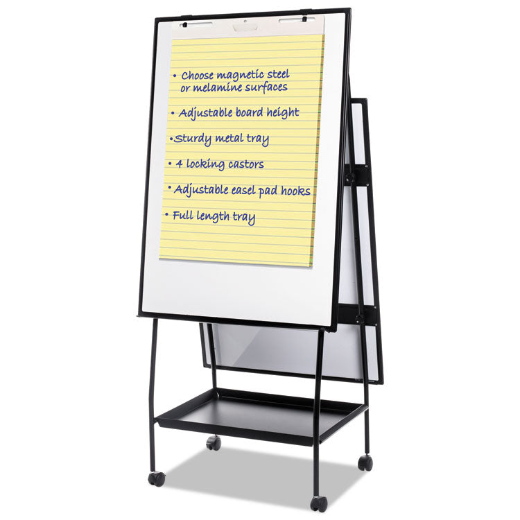 Creation Station Magnetic Dry Erase Board, 29.5 x 74.88, White Surface, Black Metal Frame