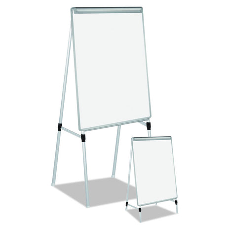 Silver Easy Clean Dry Erase Quad-Pod Presentation Easel, 45" to 79" High, Silver