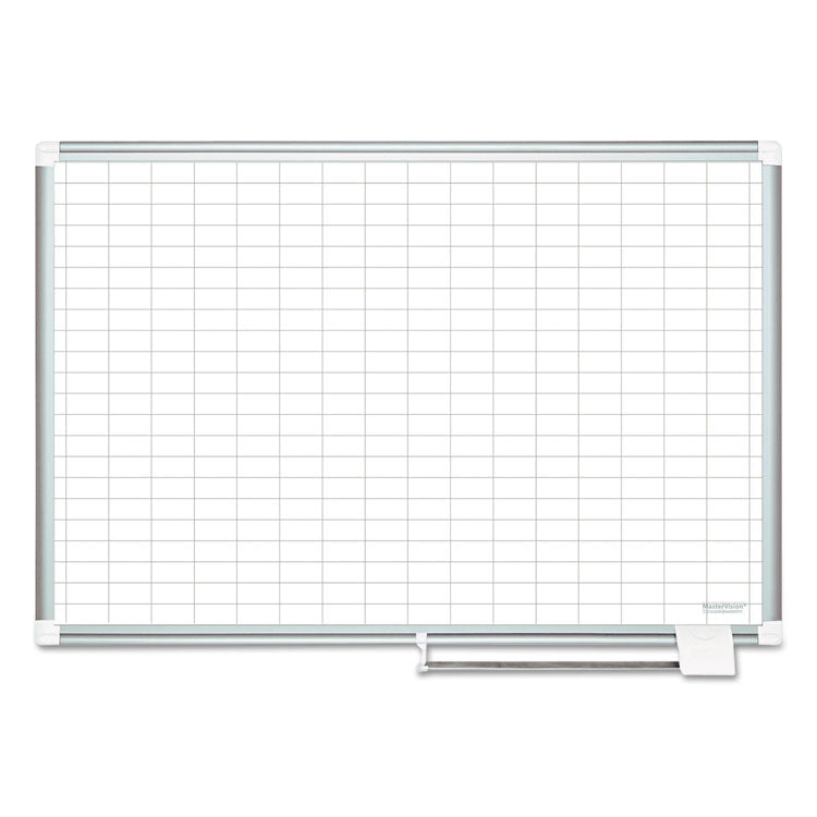 Gridded Magnetic Steel Dry Erase Planning Board with Accessories, 1 x 2 Grid, 36 x 24, White Surface, Silver Aluminum Frame