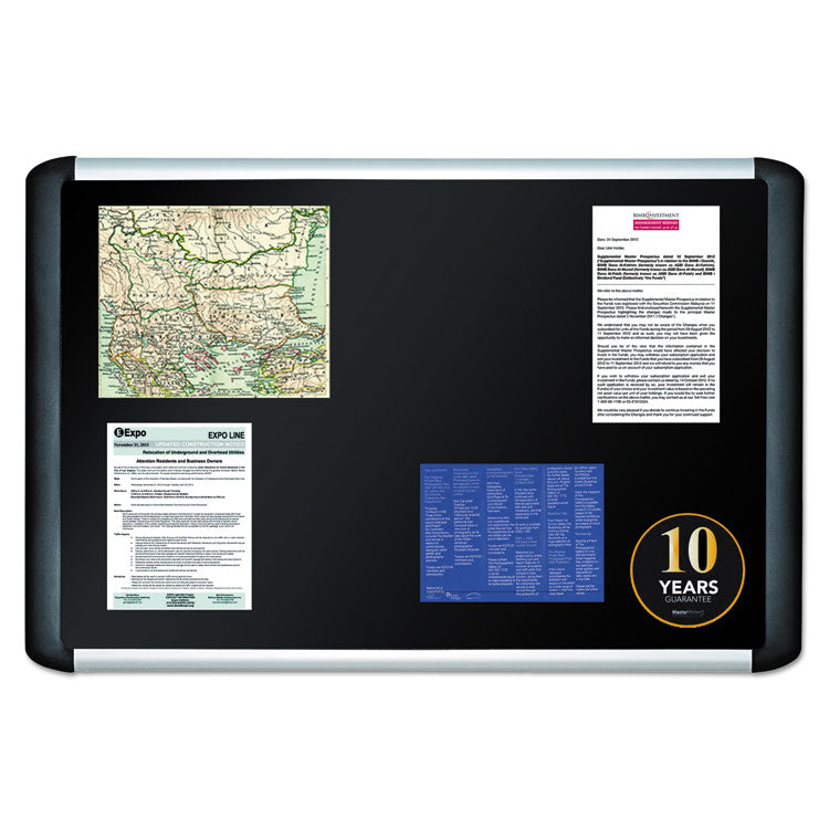 Soft-touch Bulletin Board, 48 x 36, Black Fabric Surface, Aluminum/Black Aluminum Frame