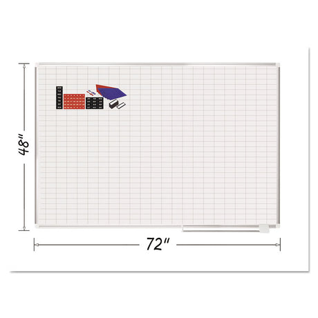 Gridded Magnetic Steel Dry Erase Planning Board with Accessories, 1 x 2 Grid, 72 x 48, White Surface, Silver Aluminum Frame