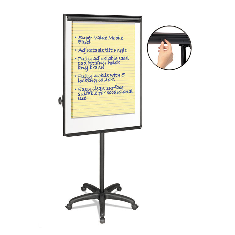 Silver Easy Clean Dry Erase Mobile Presentation Easel, 44" to 75.25" High