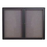 Enclosed Indoor Fabric Bulletin Board with Two Hinged Doors, 48 x 36, Gray Surface, Graphite Aluminum Frame