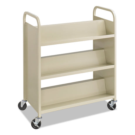 Steel Double-Sided Book Cart, Metal, 6 Shelves, 300 lb Capacity, 36  x 18.5  x 43.5 , Sand