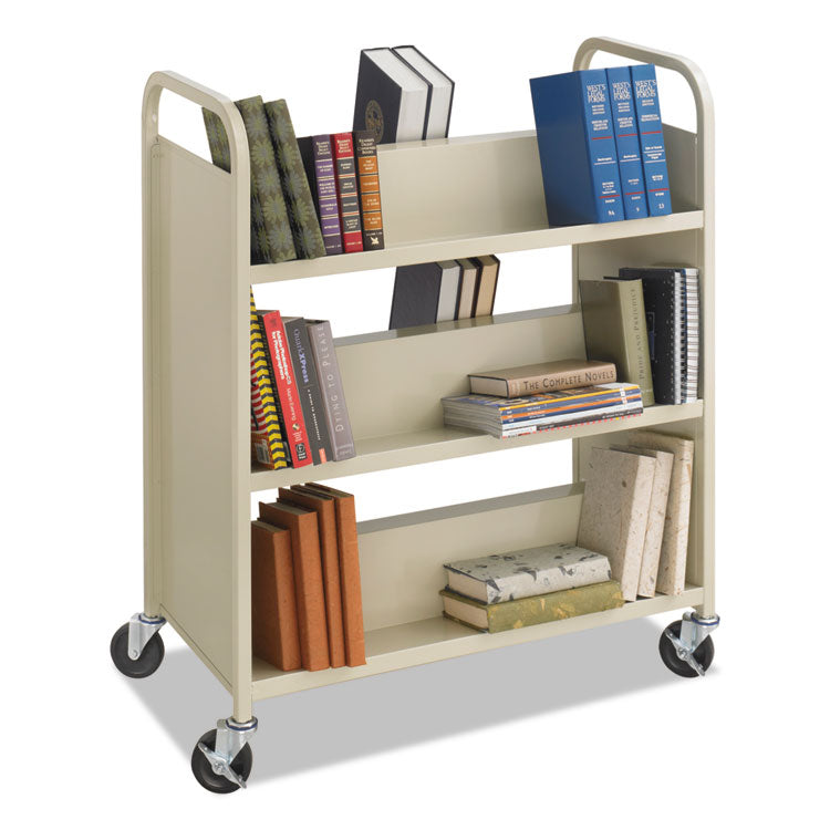 Steel Double-Sided Book Cart, Metal, 6 Shelves, 300 lb Capacity, 36  x 18.5  x 43.5 , Sand