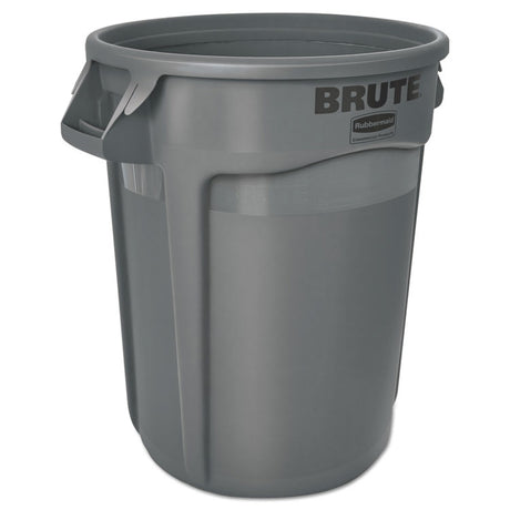 Vented Round Brute Container, 32 gal, Plastic, Gray